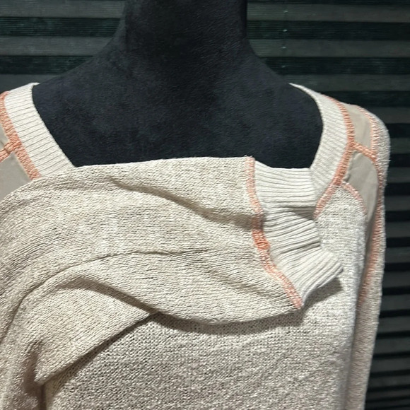 Gibson‎ Women’s Tan w Orange Stitching LS Lightweight Chiffon Accents Top Large - Picture 7 of 11